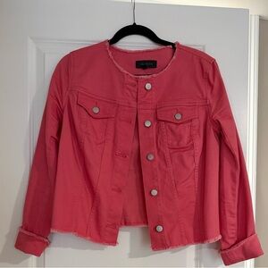 Talbots Coral-Pink Frayed Hem Denim Jacket